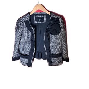 Ann Taylor Ruffle Trim Tweed Jacket with Rosette
